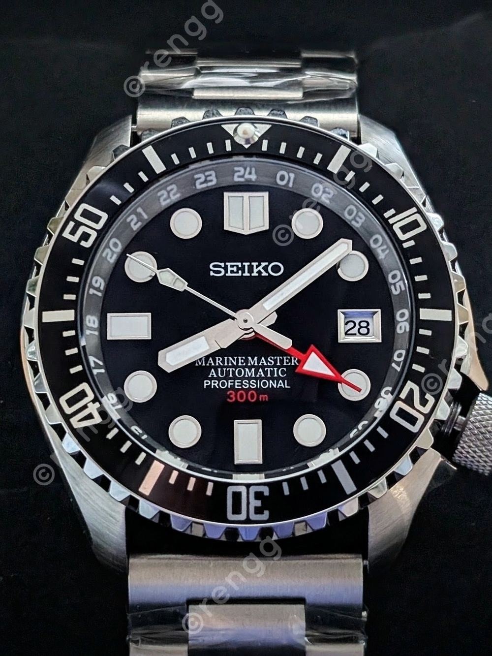 Seiko GMT Diver Marine Master Automatic Mod Watch 42mm Black 24jewels Excellent